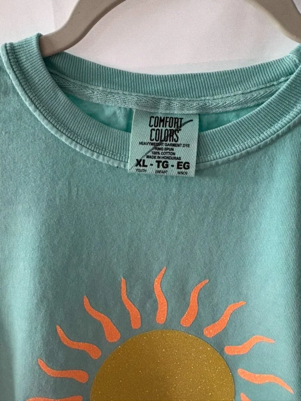 Glitter Good Vibes T-Shirt, Sun Over Ocean, Youth XL (fits like a Woman's Small)